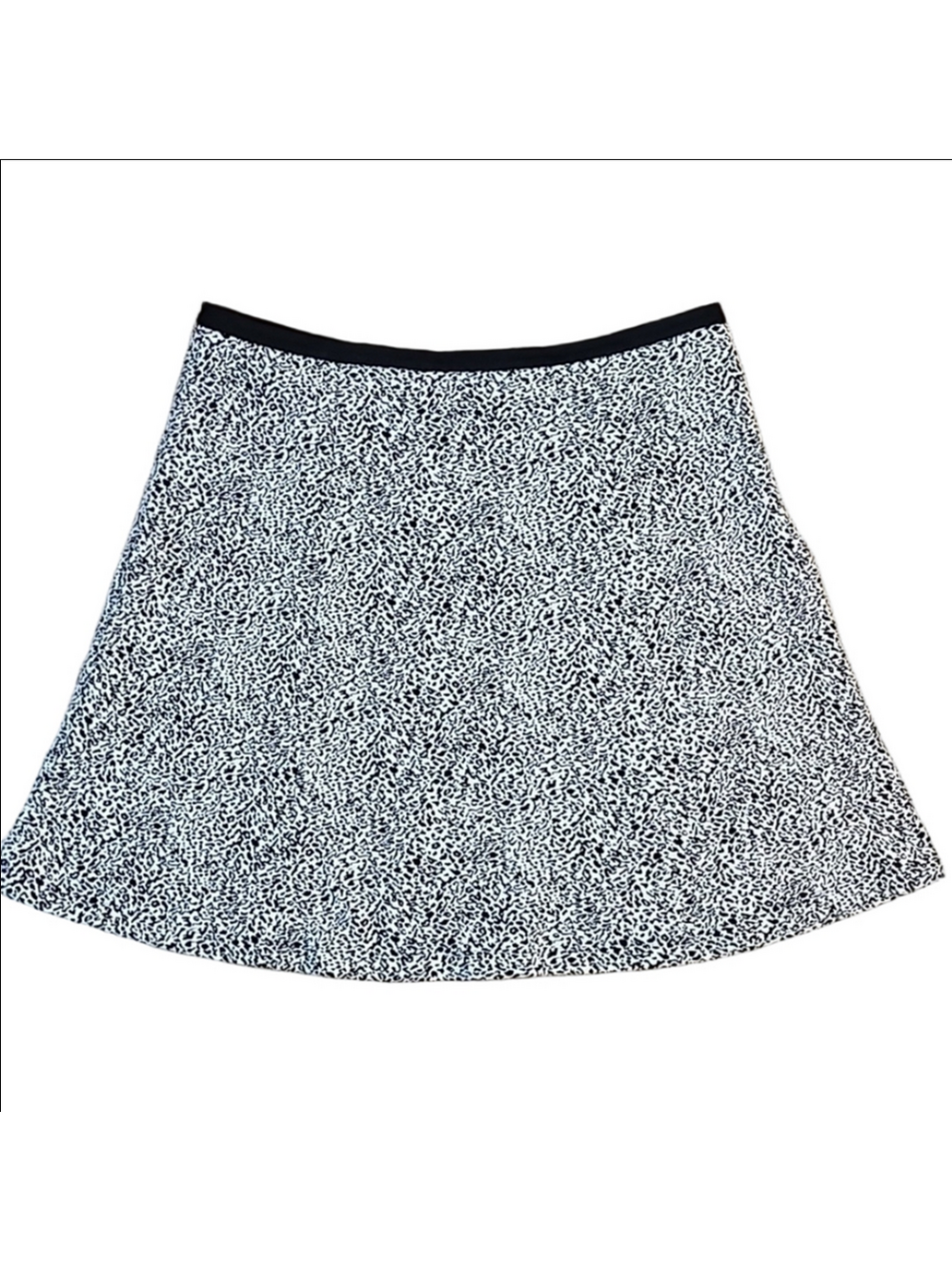 Calvin Klein Black & White Animal Print Sweater Knit Side Zip A-Line Skirt